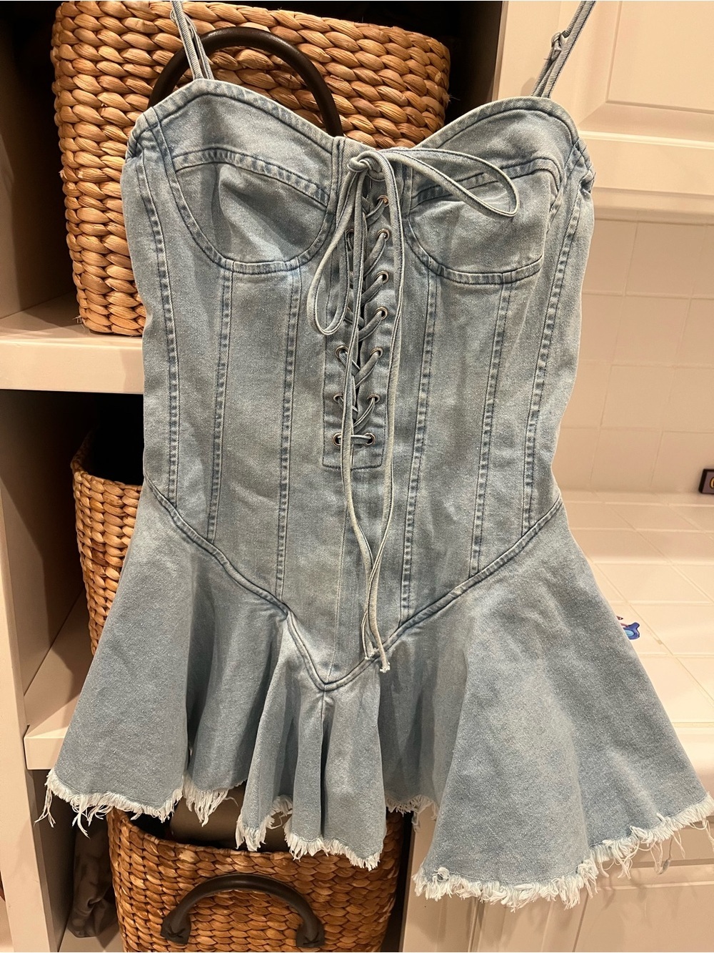 Hot & Delicious Light Blue Denim Dress with Pink Label